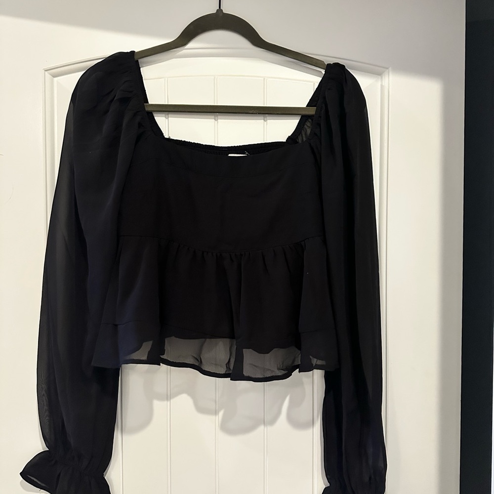 Abercrombie and Fitch Black Women's Top with Mesh Sleeves
